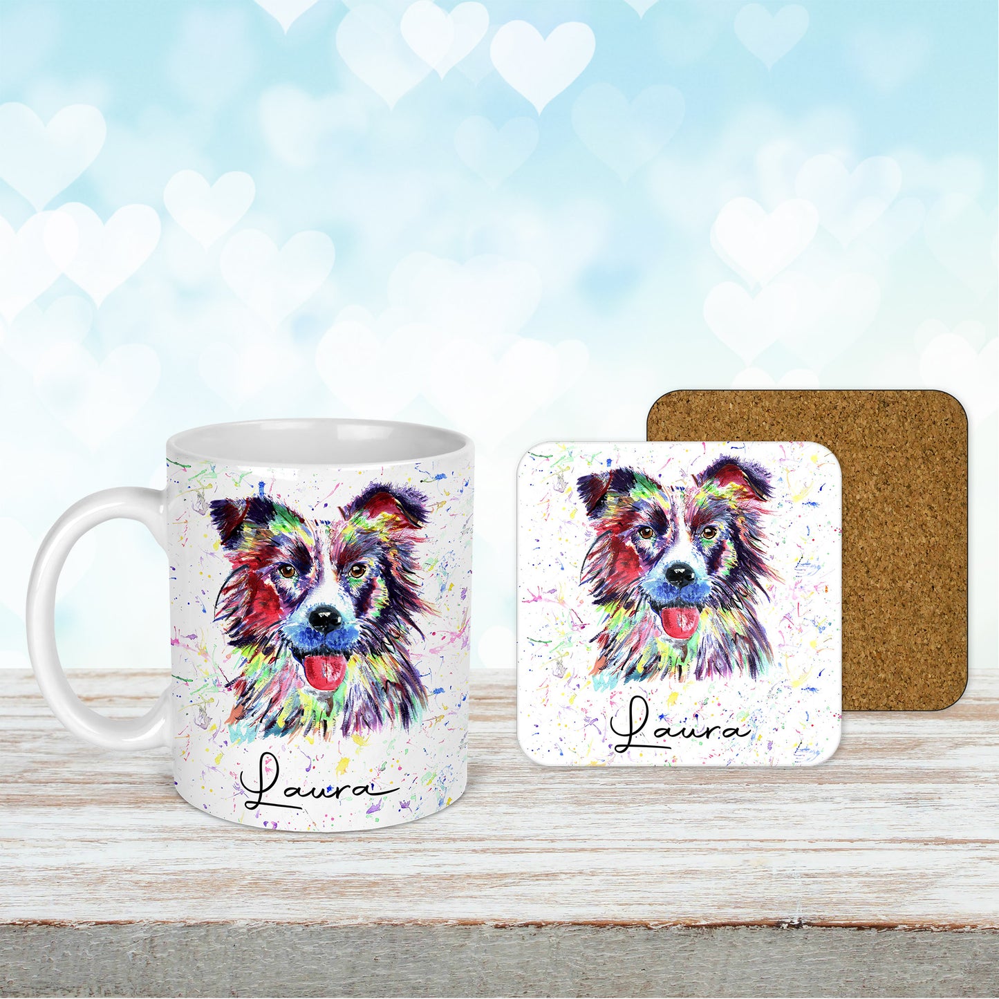 Personalised Border Collie Dog Mug and Coaster Set