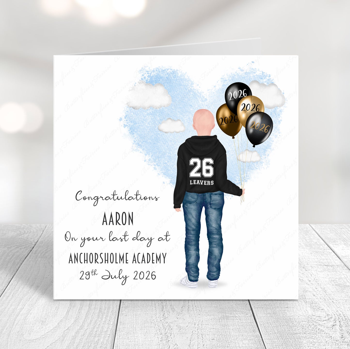 Personalised School Leaver Card 2026 – Boy with Black Leavers Hoodie | Last Day of School Card