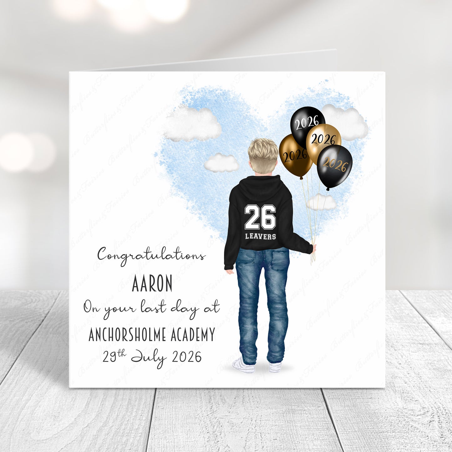 Personalised School Leaver Card 2026 – Boy with Black Leavers Hoodie | Last Day of School Card