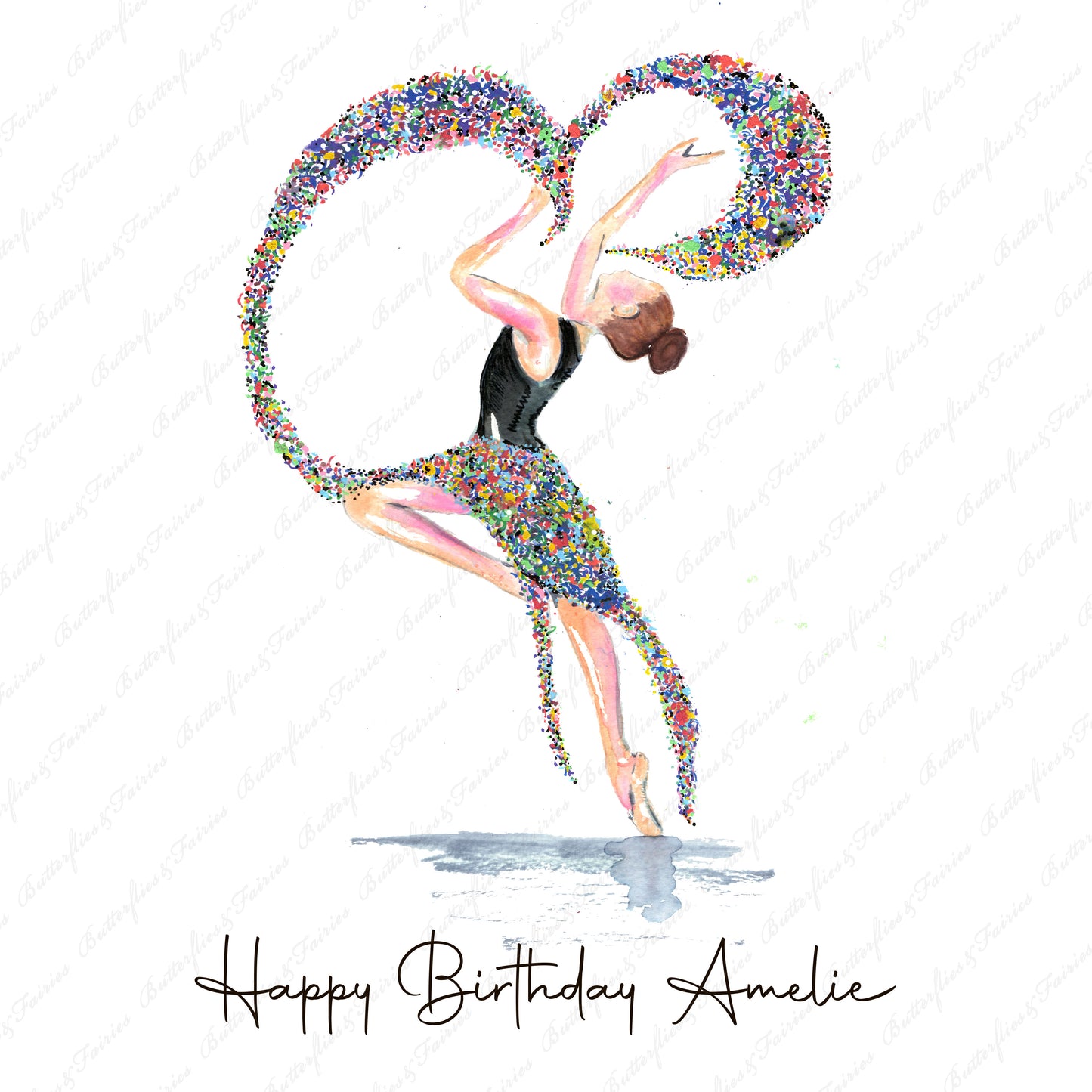 Personalised Watercolour Rainbow Confetti Dancer Birthday Card