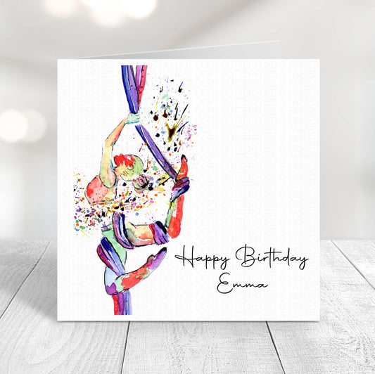 Personalised Aerial Silk Gymnast Dancer Birthday Card