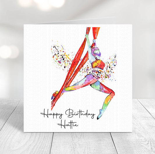 Personalised Aerial Silk Gymnast Dancer Birthday Card