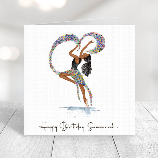 Personalised Watercolour Rainbow Confetti Dancer Birthday Card