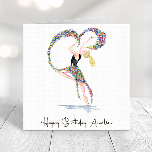 Personalised Watercolour Rainbow Confetti Dancer Birthday Card