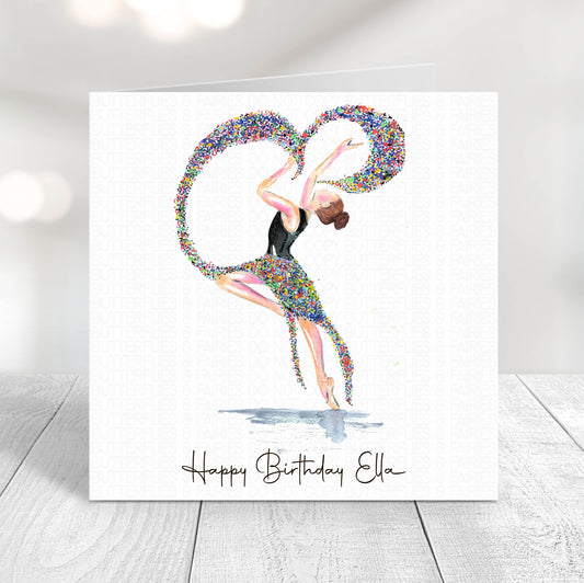 Personalised Watercolour Rainbow Confetti Dancer Birthday Card