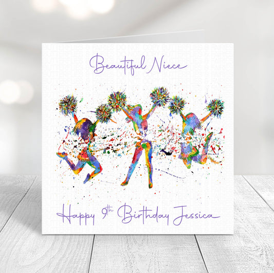 Personalised Watercolour Cheerleading Birthday Card
