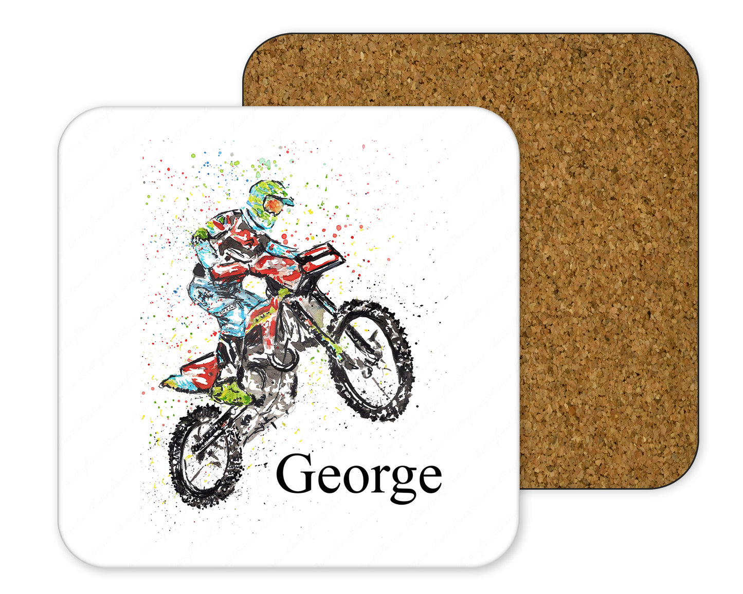 Personalised Watercolour Motocross Mug & Coaster Set