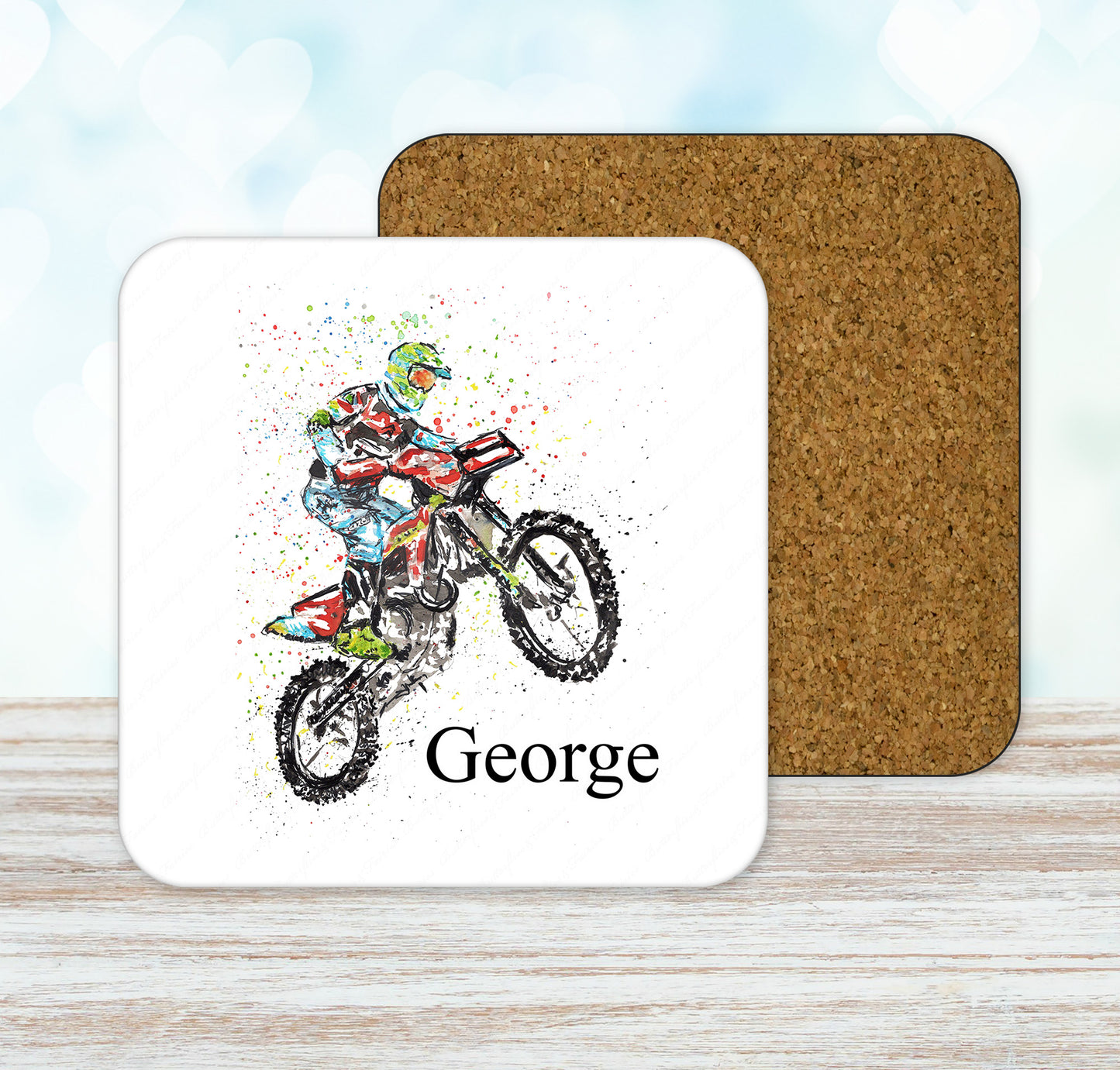 Personalised Watercolour Motocross Mug & Coaster Set