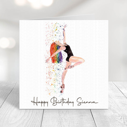 Personalised Watercolour Rainbow Ballet Birthday Card