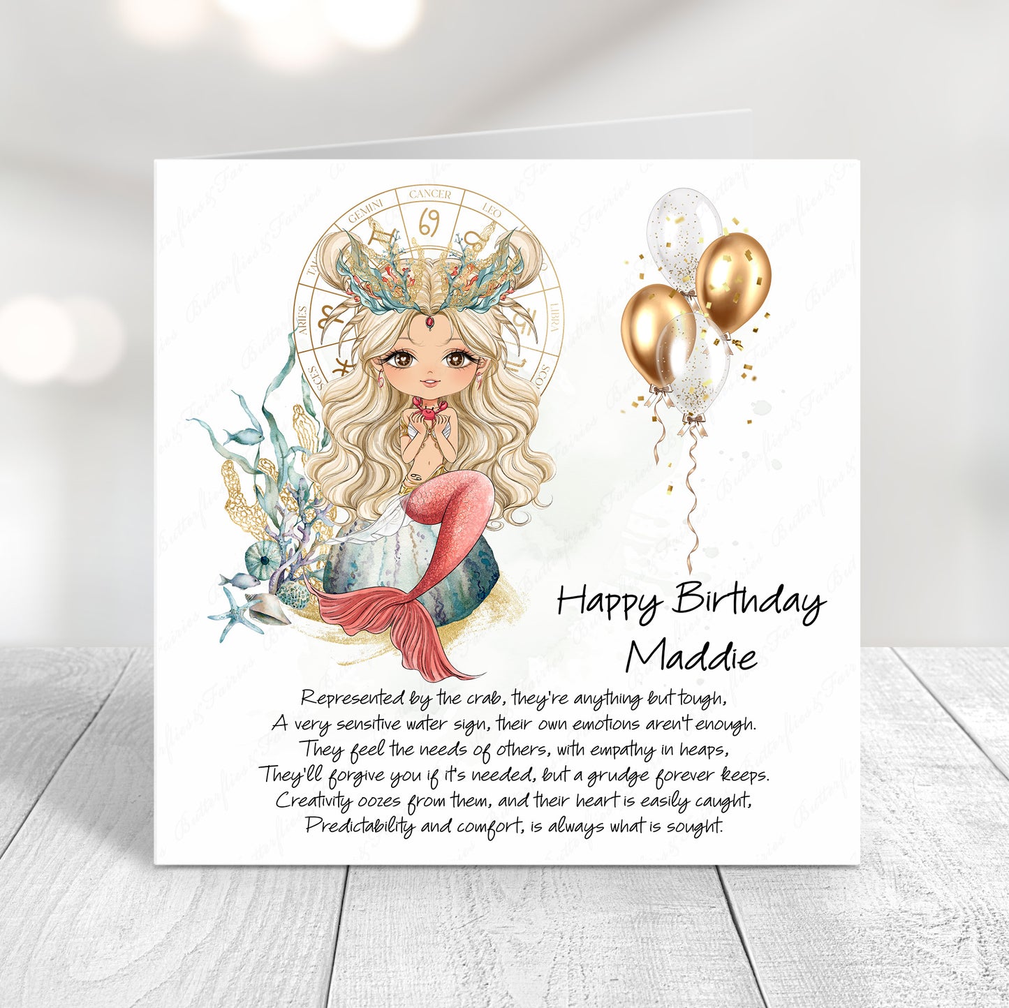 Personalised Cancer Zodiac Birthday Card – Astrology Star Sign Card – Water Sign Birthday Card