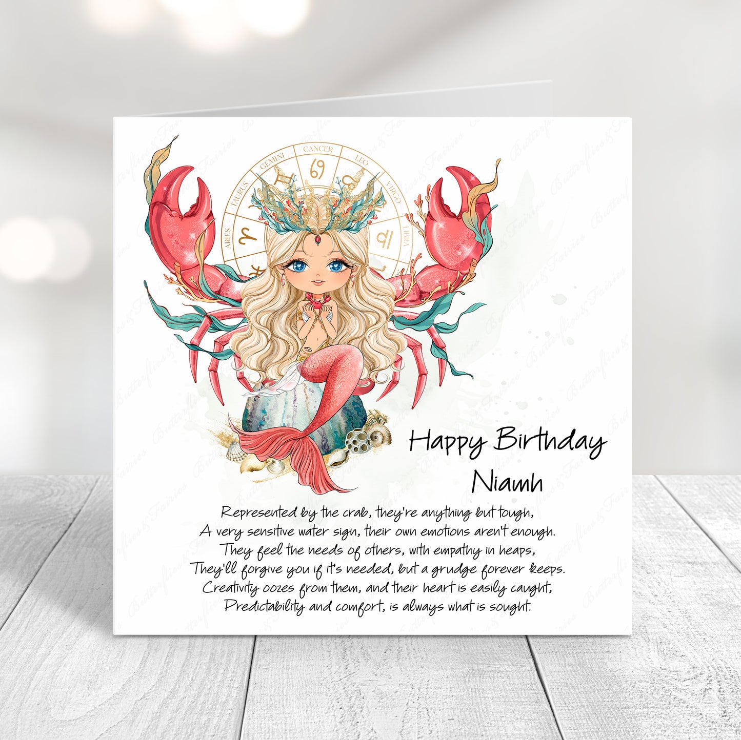 Personalised Cancer Zodiac Birthday Card – Astrology Star Sign Card – Water Crab Sign Birthday Card