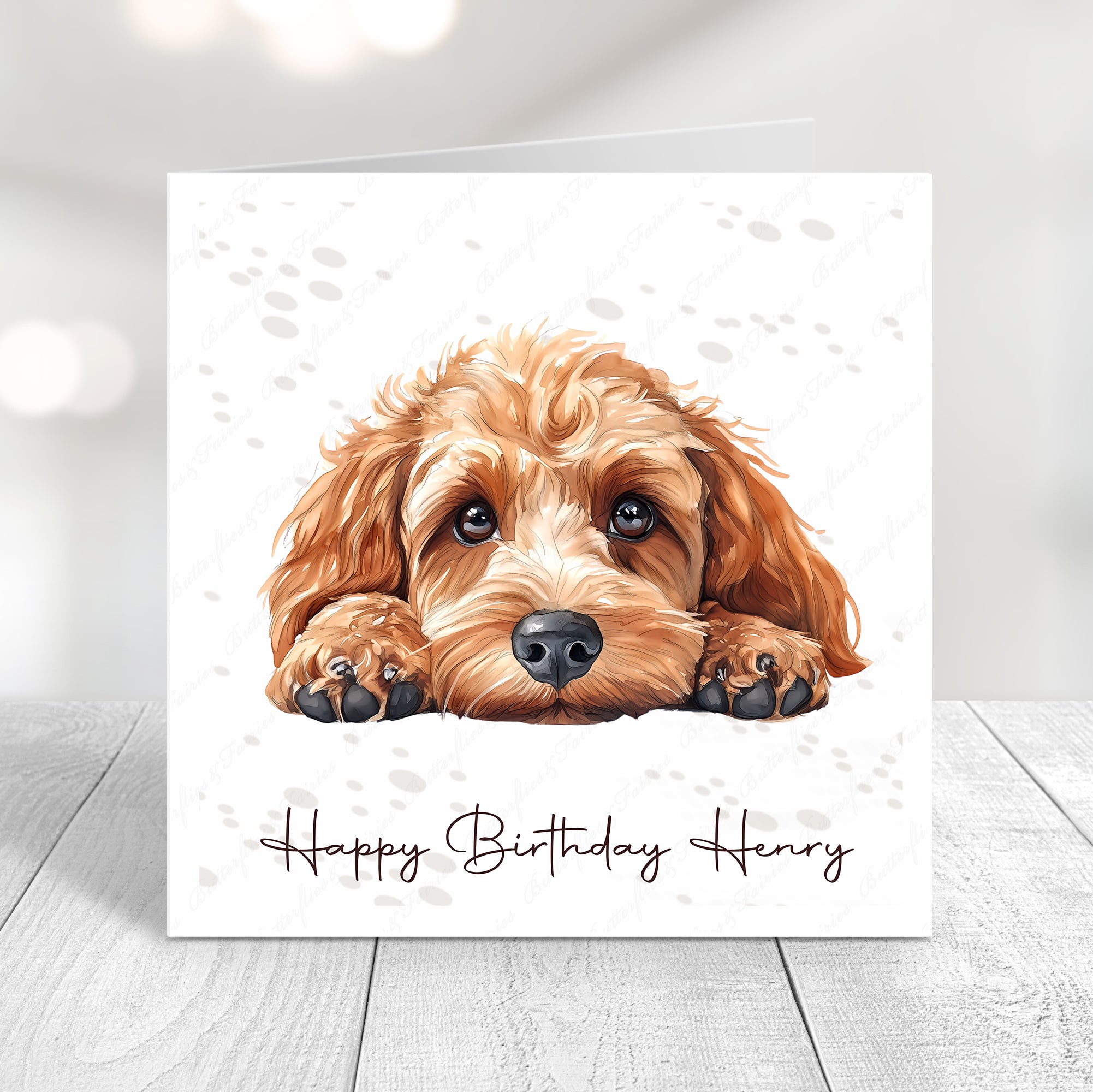 Personalised Cavapoo Dog Card – Butterflies and Fairies