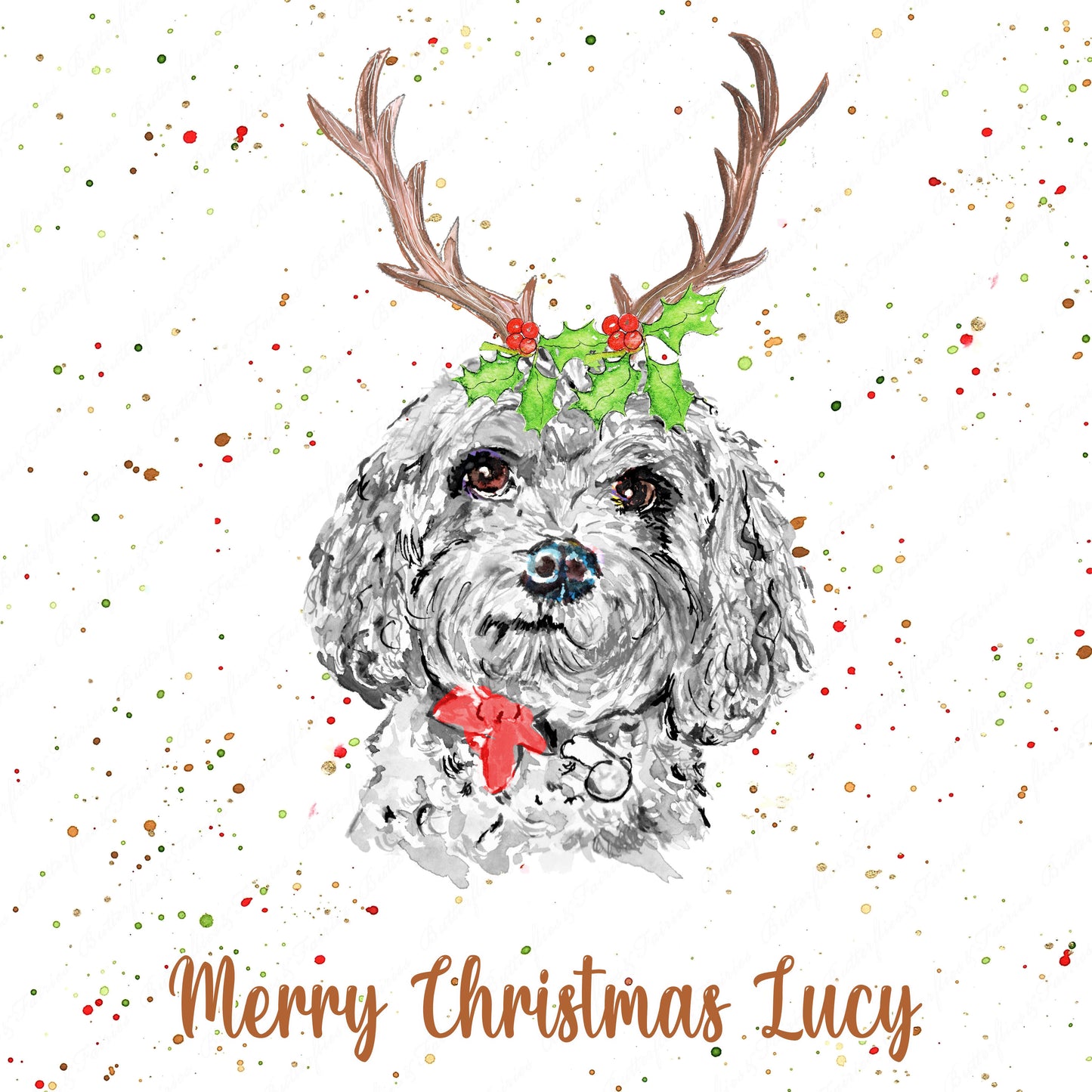 Personalised Cavapoo Dog Christmas Card