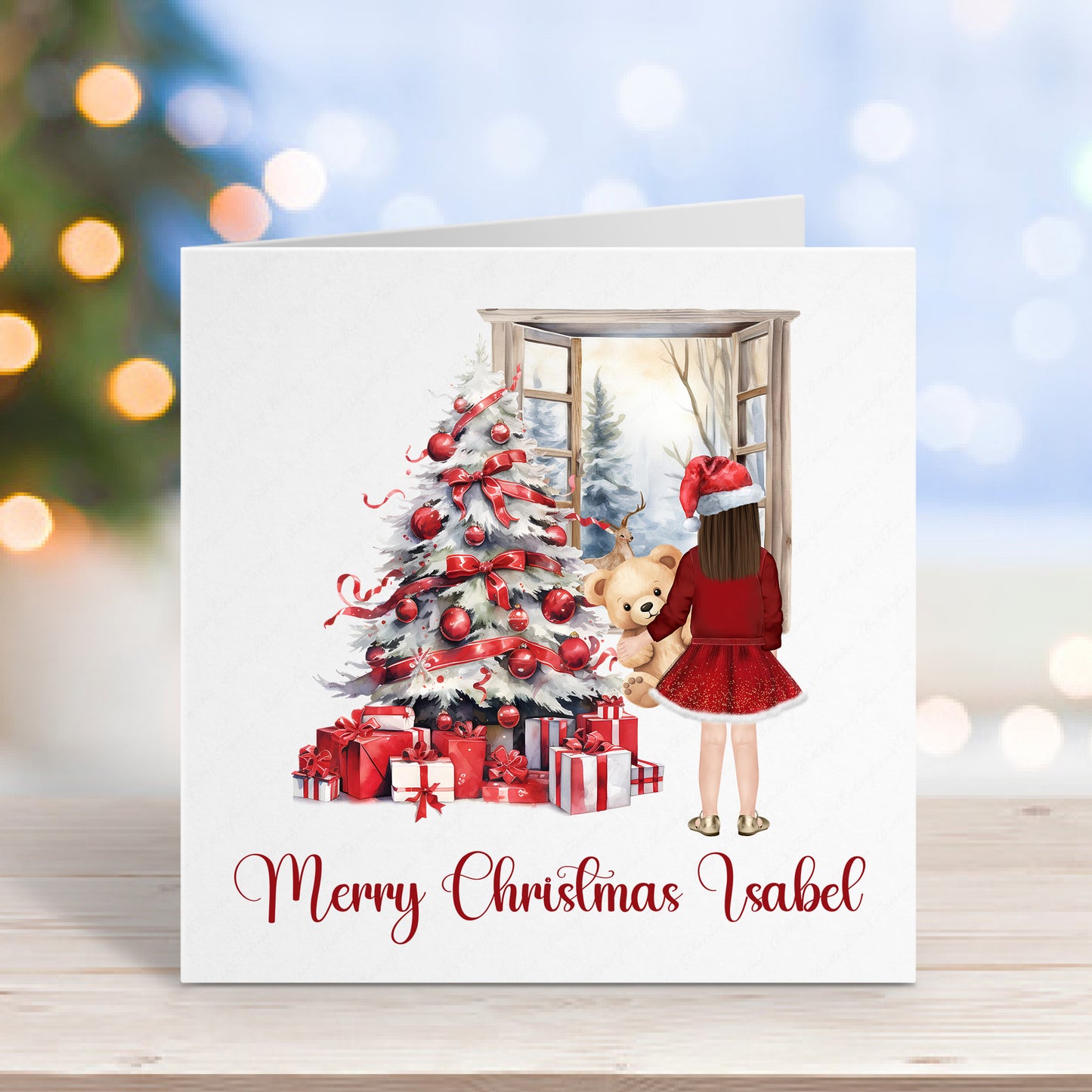 Personalised Girl in Santa Hat Christmas Card - Customise Hair Colour