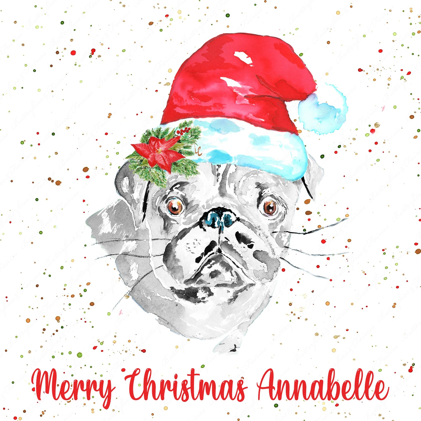 Personalised Pug Dog Christmas Card