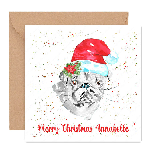 Personalised Pug Dog Christmas Card