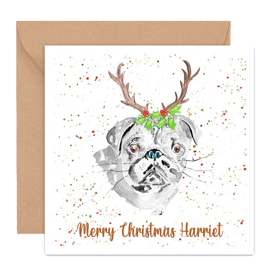 Personalised Pug Dog Christmas Card
