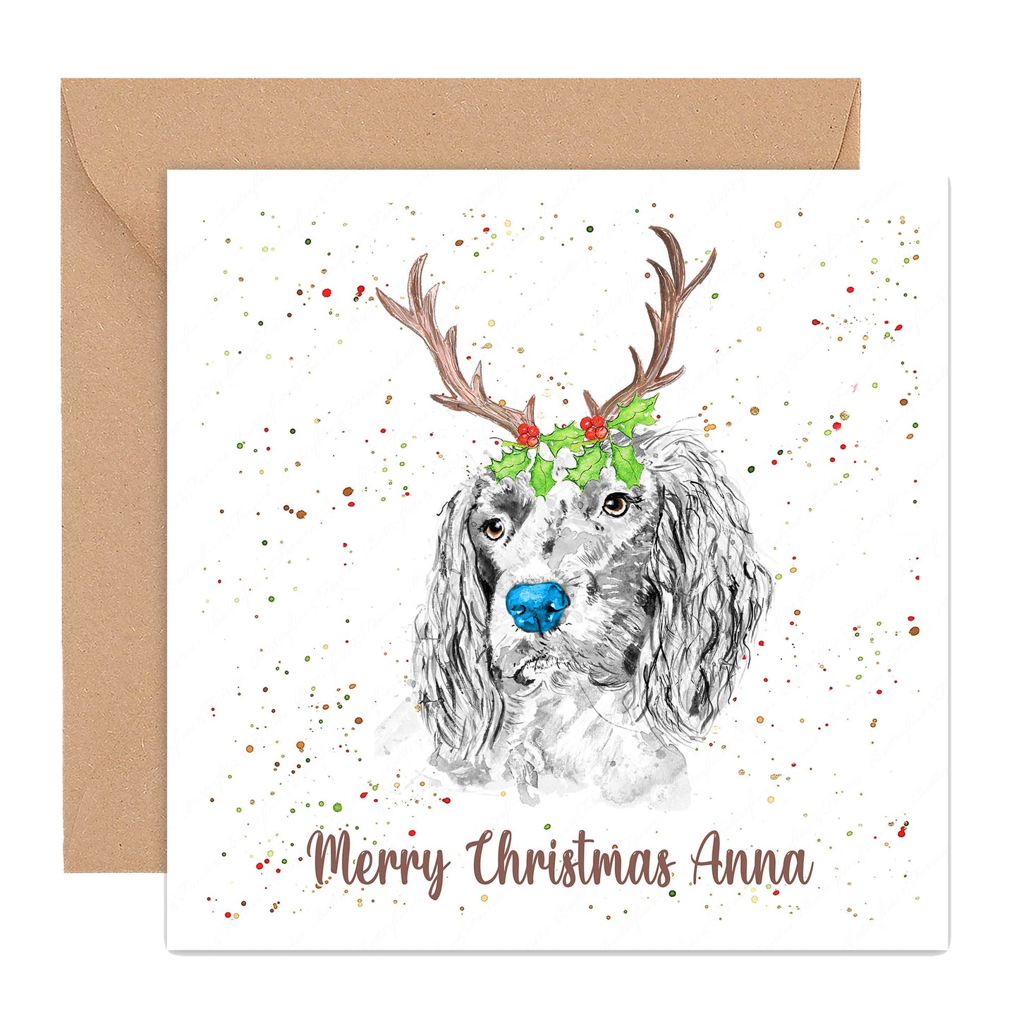 Personalised Spaniel Dog Christmas Card