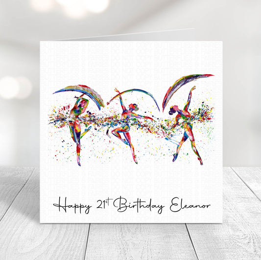 Personalised Watercolour Dance The Rainbow Birthday Card