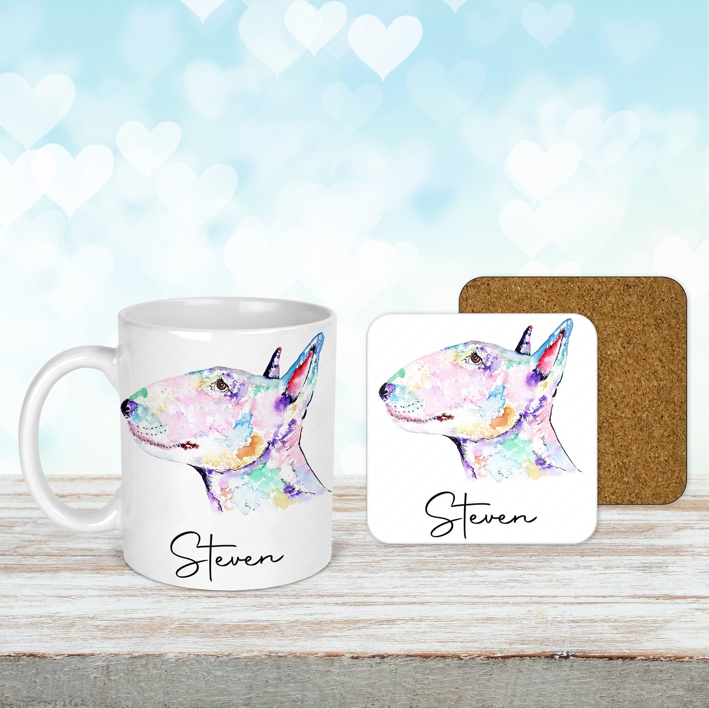 Personalised English Bull Terrier Dog Mug and Coaster Set