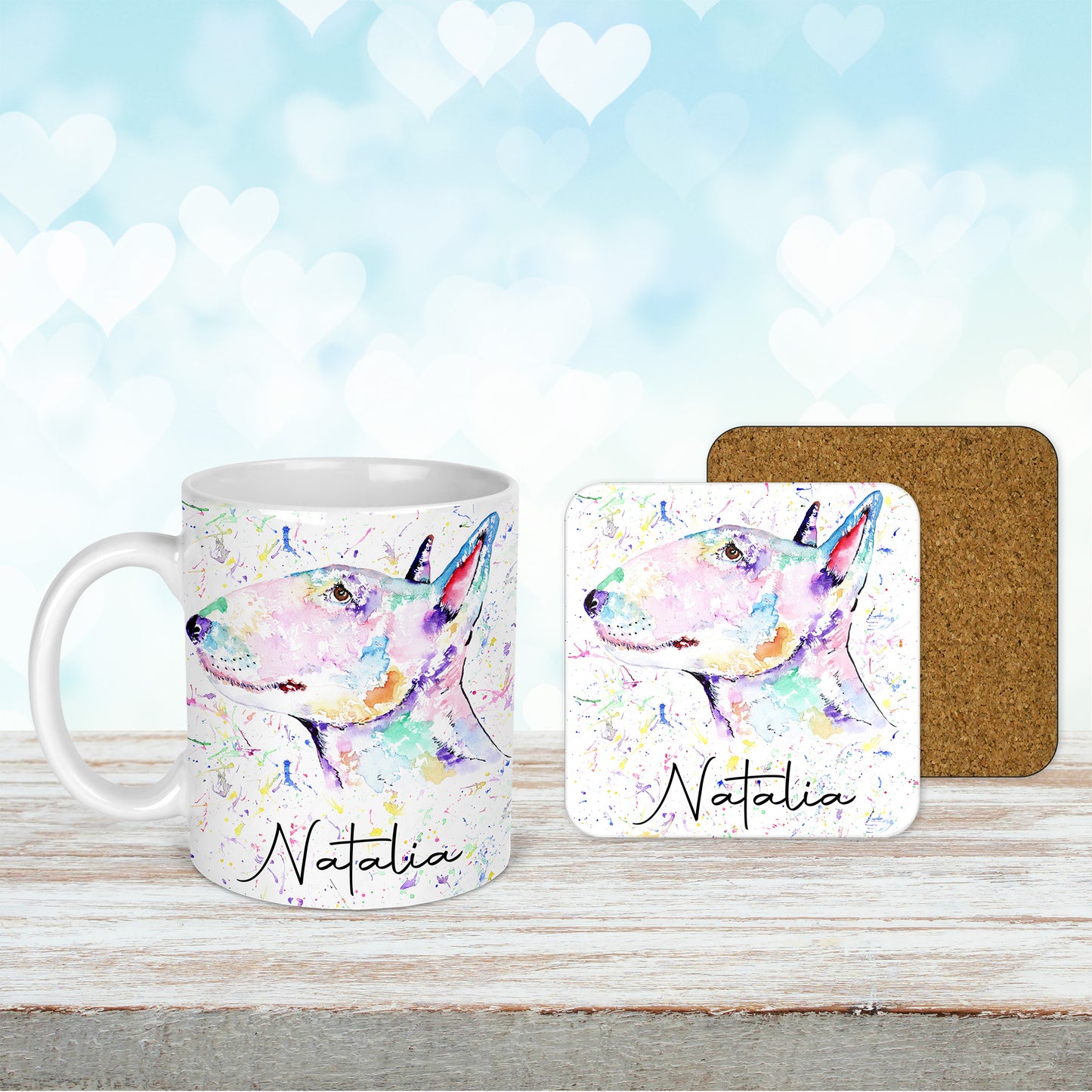 Personalised English Bull Terrier Dog Mug and Coaster Set