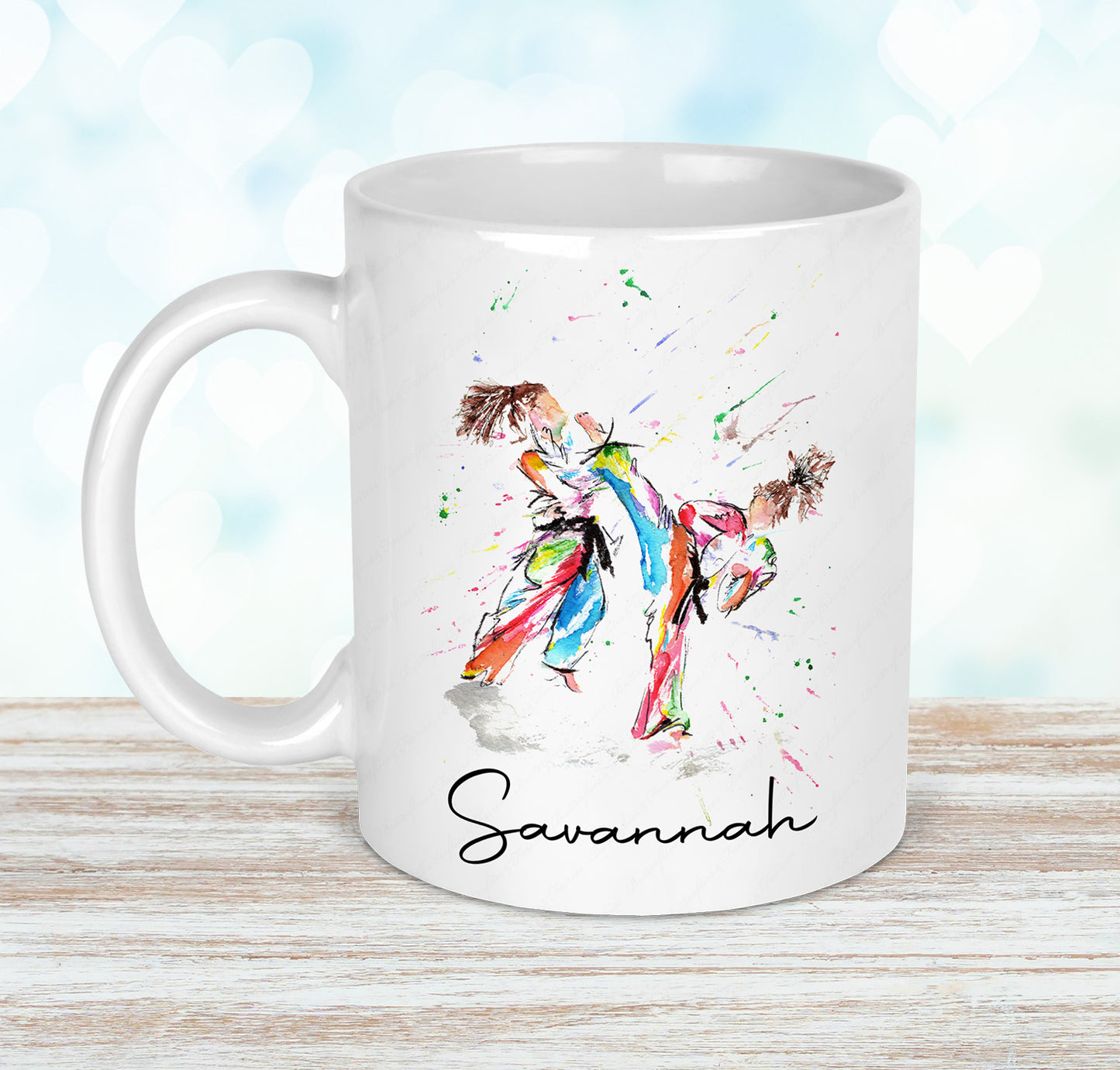 Watercolour Female Martial Arts Mug and Coaster Set