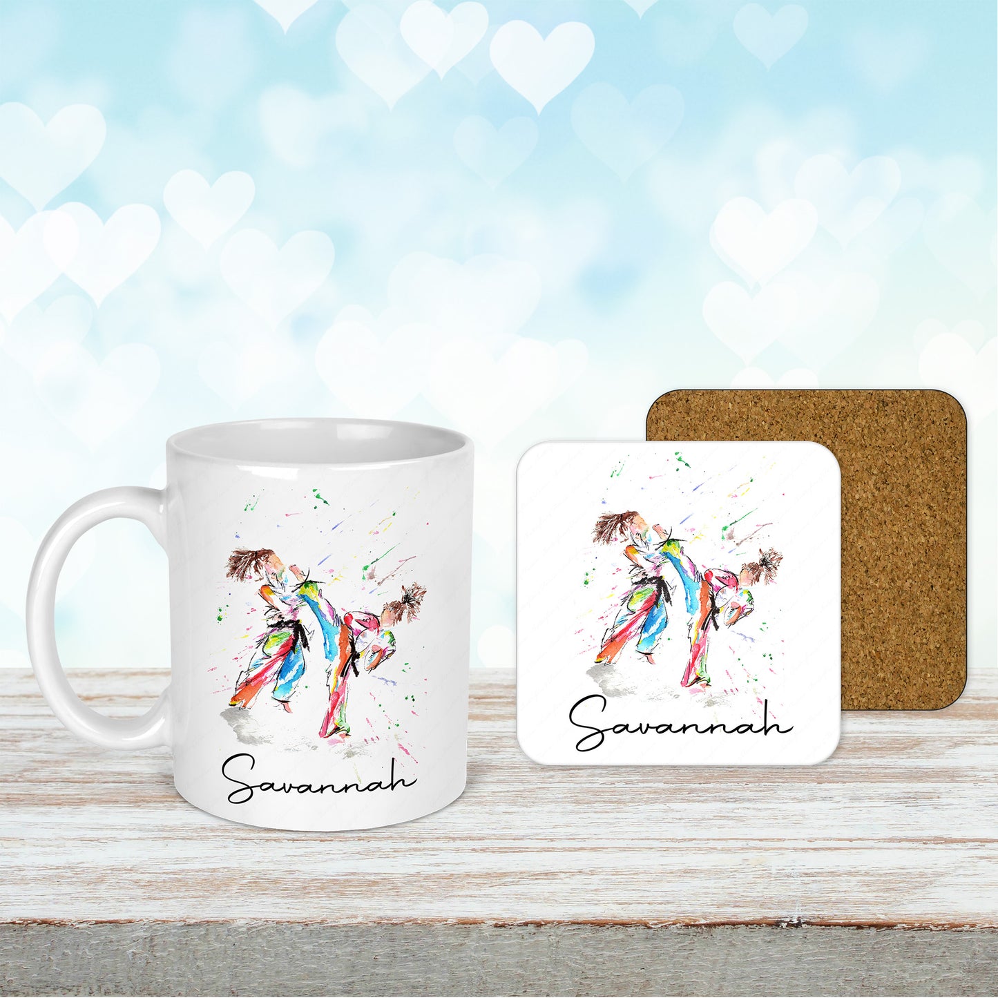 Watercolour Female Martial Arts Mug and Coaster Set