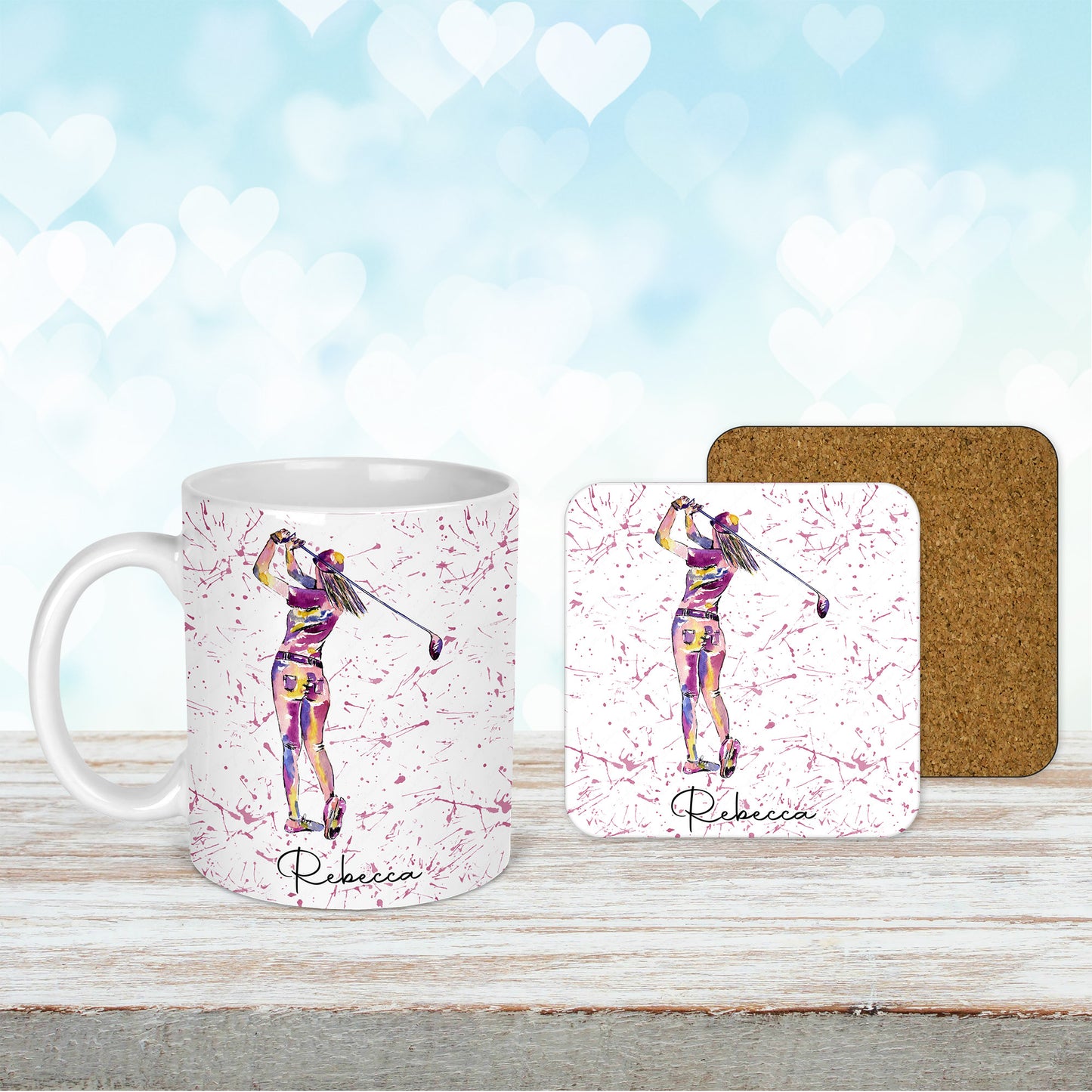 Watercolour Ladies Golf Mug and Coaster Set