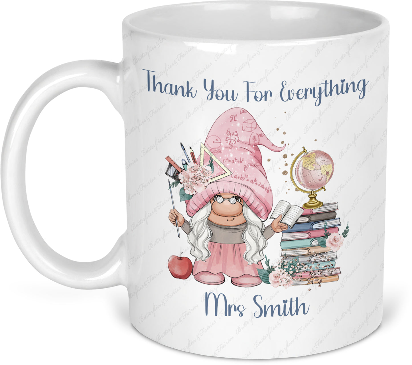 Personalised Gnome Thank You Mug & Coaster Set for a Female Teacher