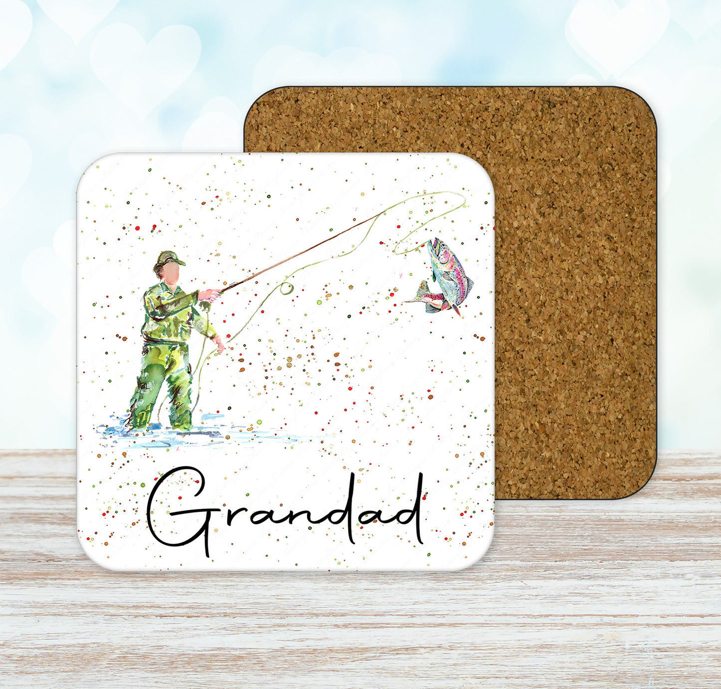 Personalised Watercolour Fishing Fisherman Mug and Coaster Set