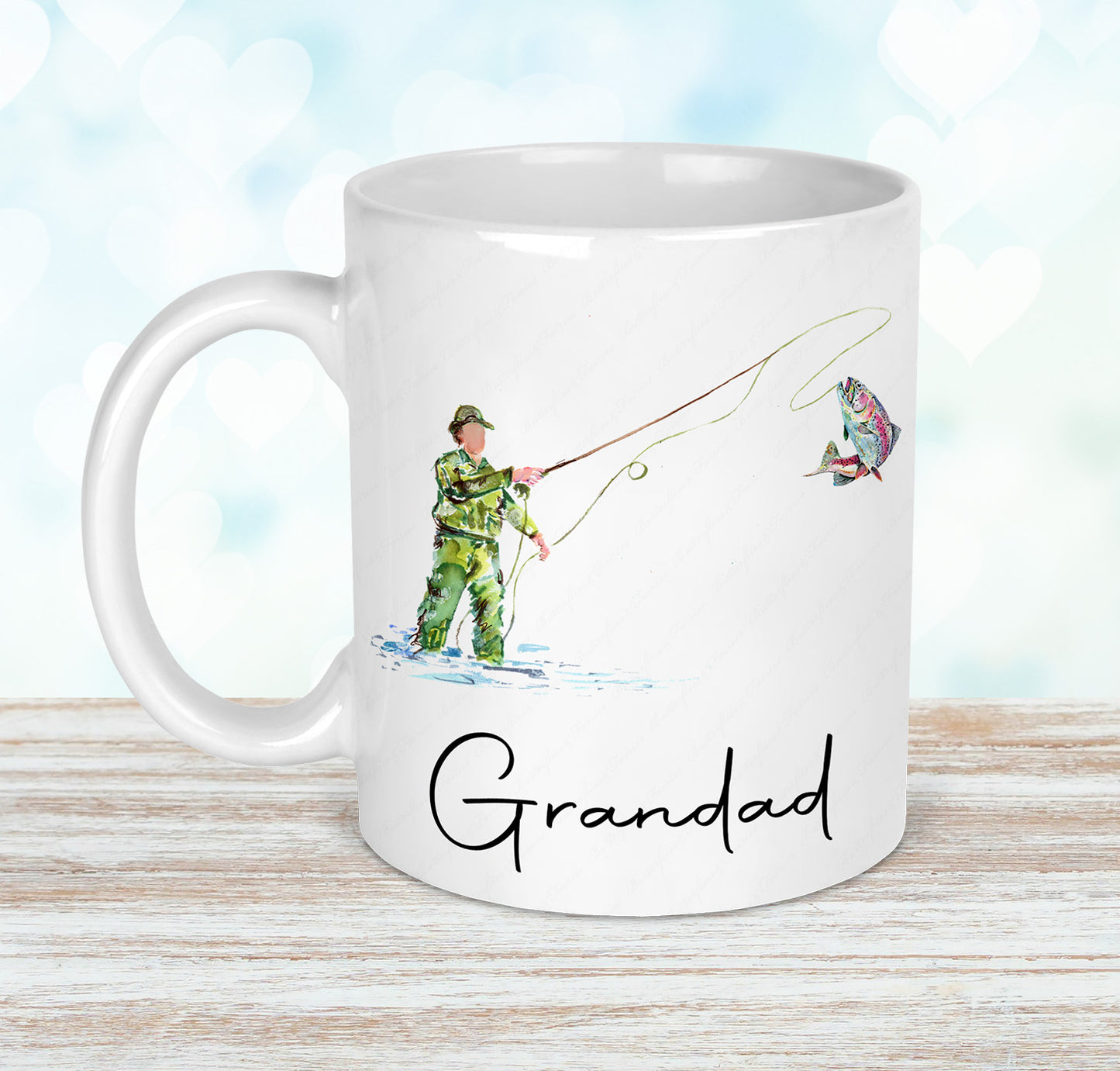 Personalised Watercolour Fishing Fisherman Mug and Coaster Set