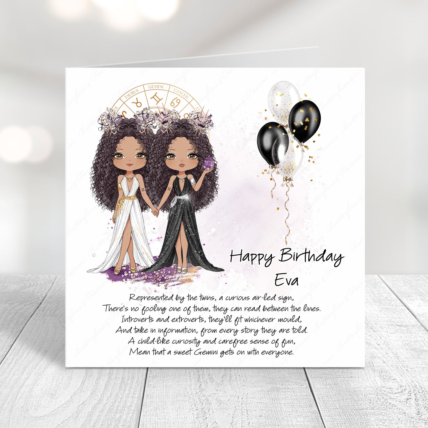 Personalised Gemini Zodiac Birthday Card – Astrology Star Sign Card – Air Sign Birthday Card