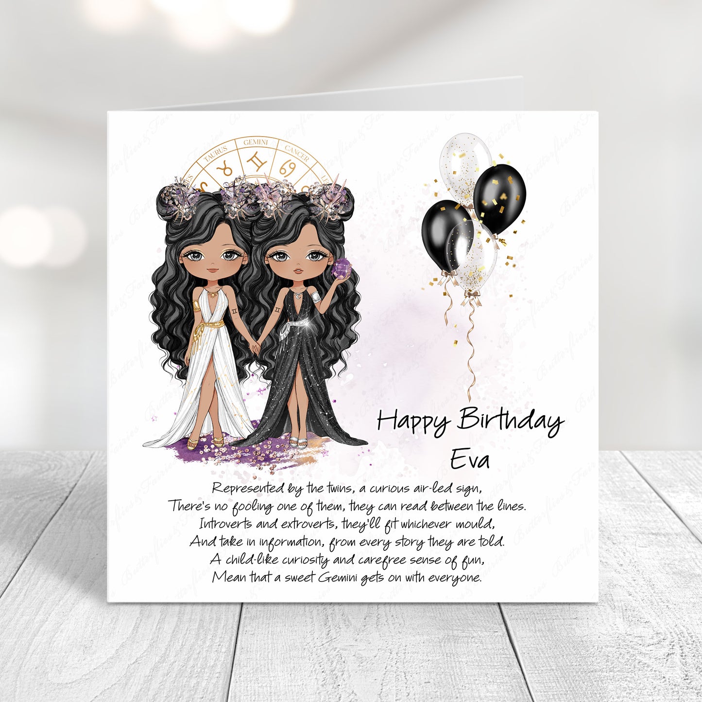 Personalised Gemini Zodiac Birthday Card – Astrology Star Sign Card – Air Sign Birthday Card