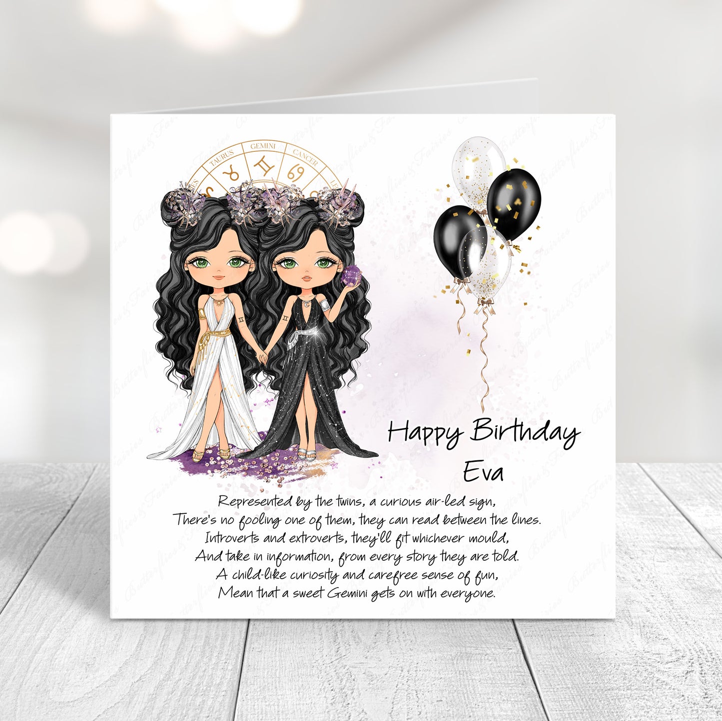 Personalised Gemini Zodiac Birthday Card – Astrology Star Sign Card – Air Sign Birthday Card