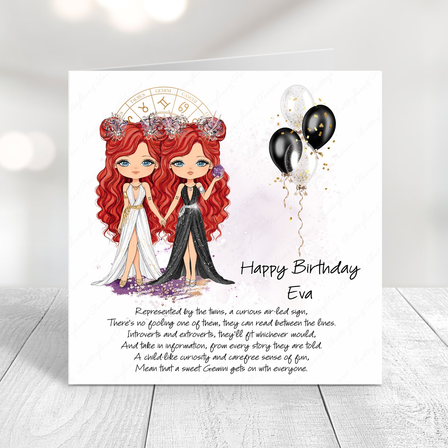 Personalised Gemini Zodiac Birthday Card – Astrology Star Sign Card – Air Sign Birthday Card