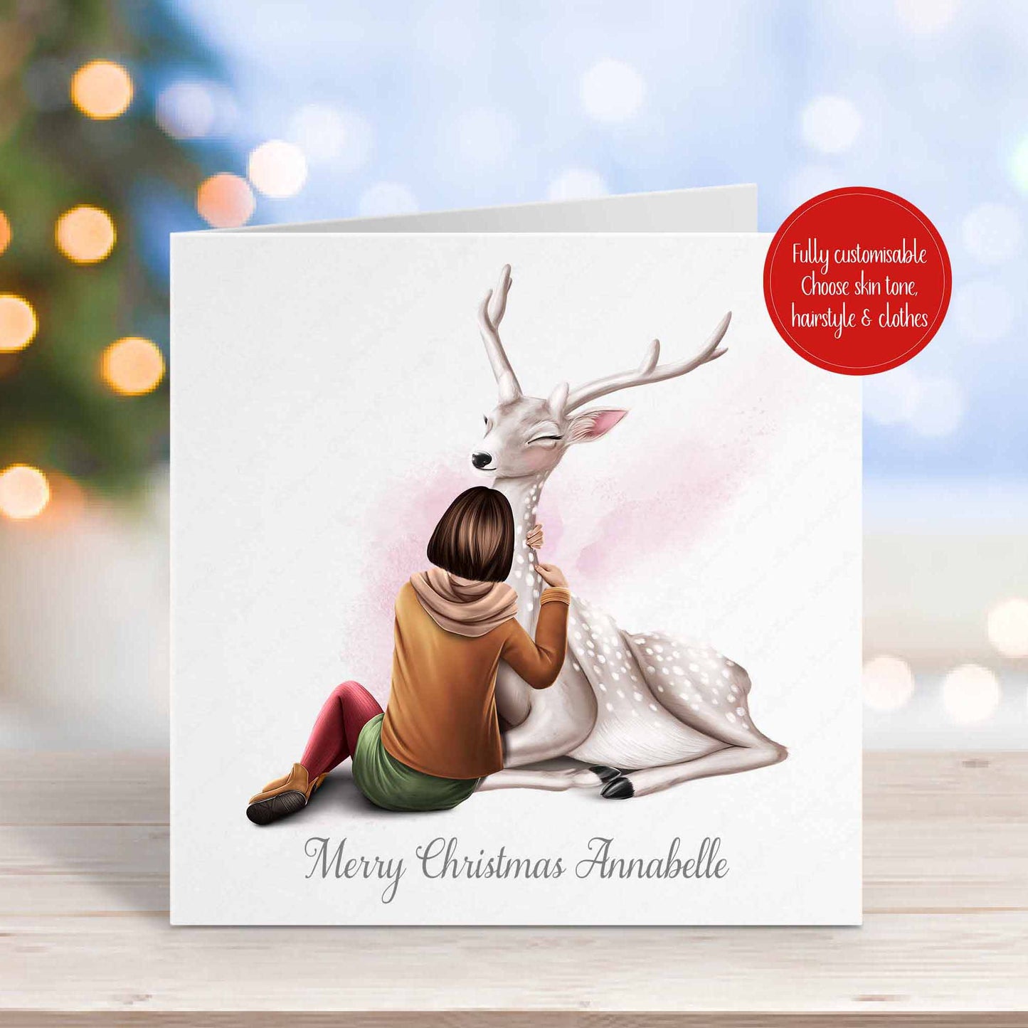 Personalised Reindeer Christmas Card - Customise Skin Tone, Clothes & Hairstyle