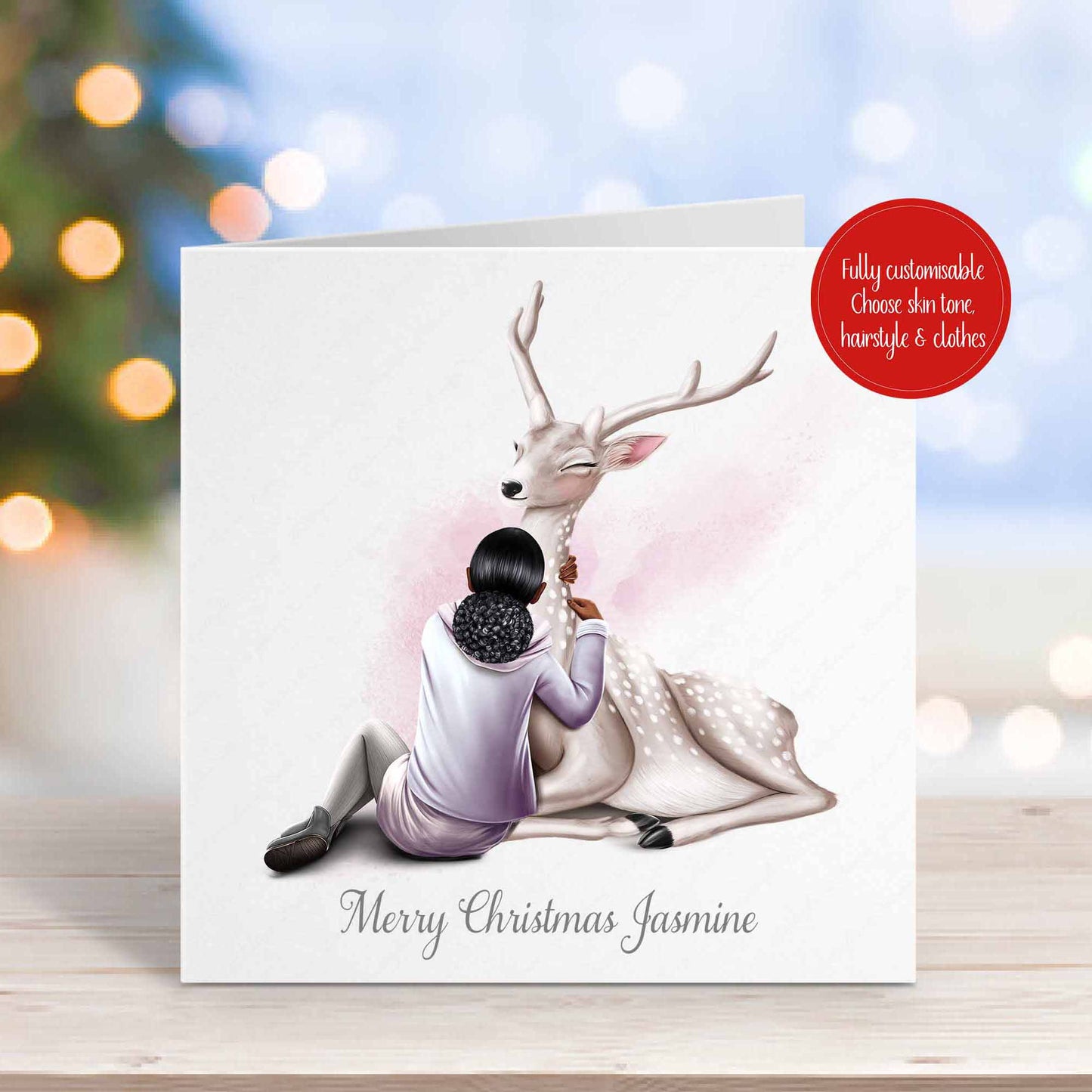 Personalised Reindeer Christmas Card - Customise Skin Tone, Clothes & Hairstyle