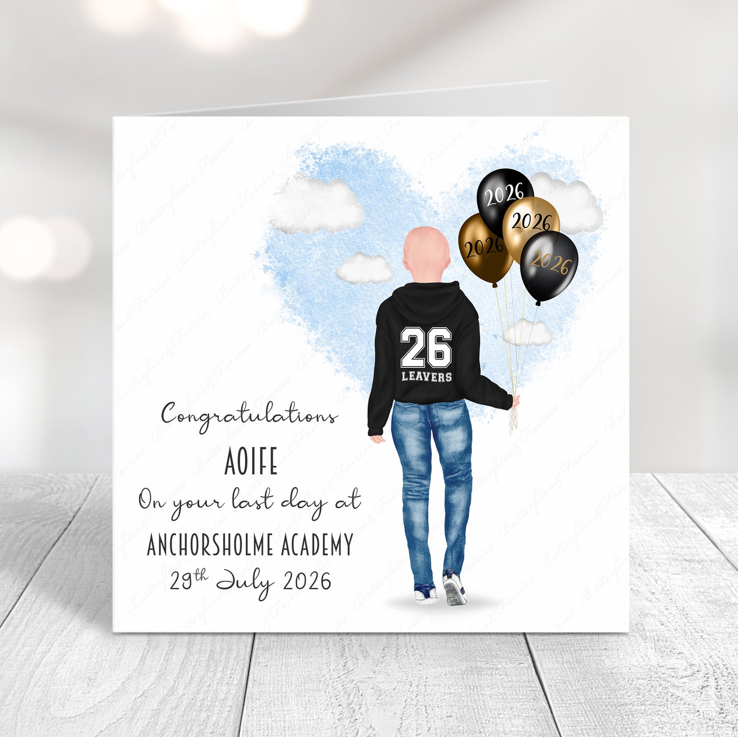Personalised School Leaver Card 2026 – Girl with Black Leavers Hoodie | Last Day of School Card