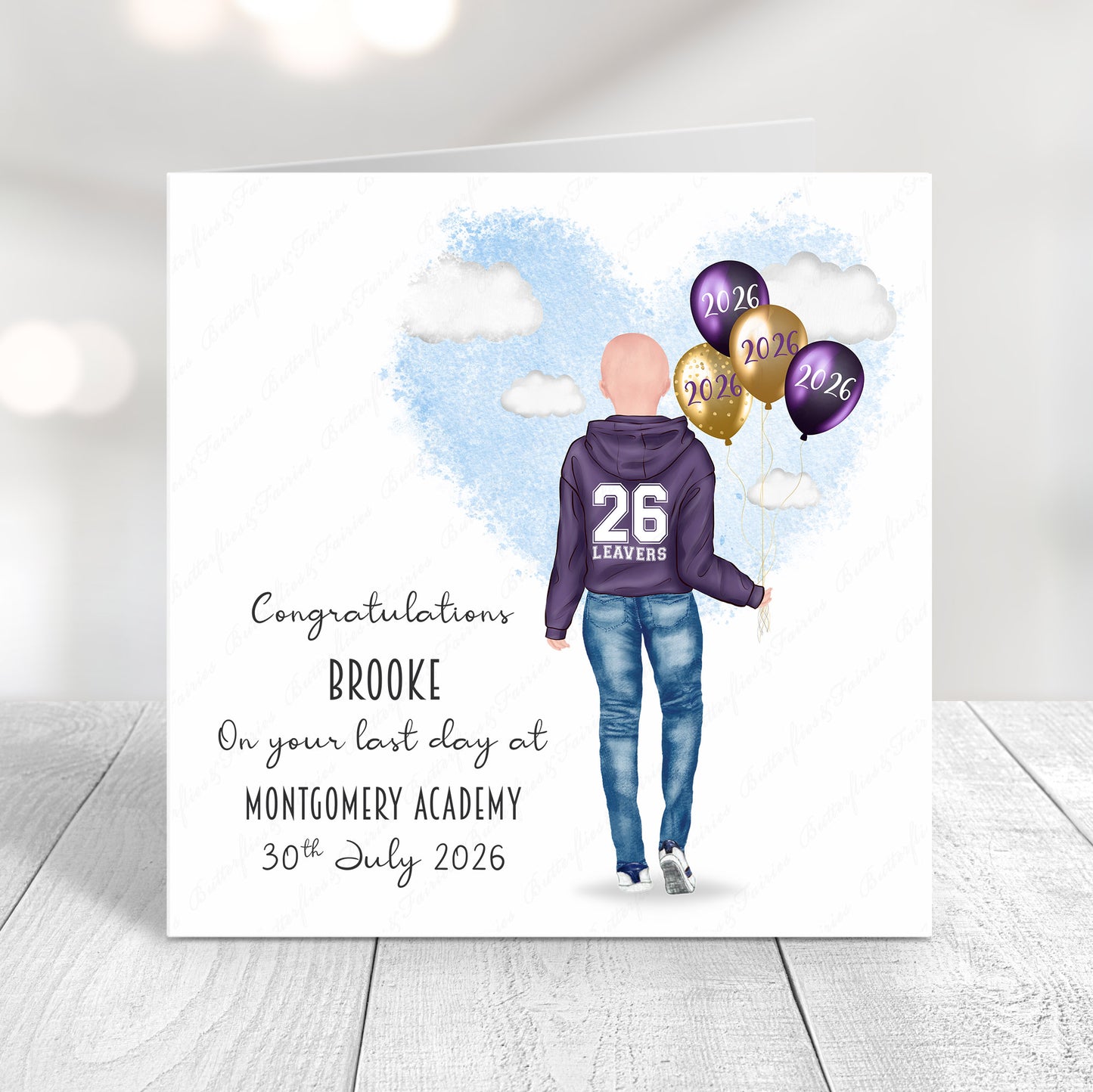 Personalised School Leaver Card 2026 – Girl with Purple Leavers Hoodie | Last Day of School Card