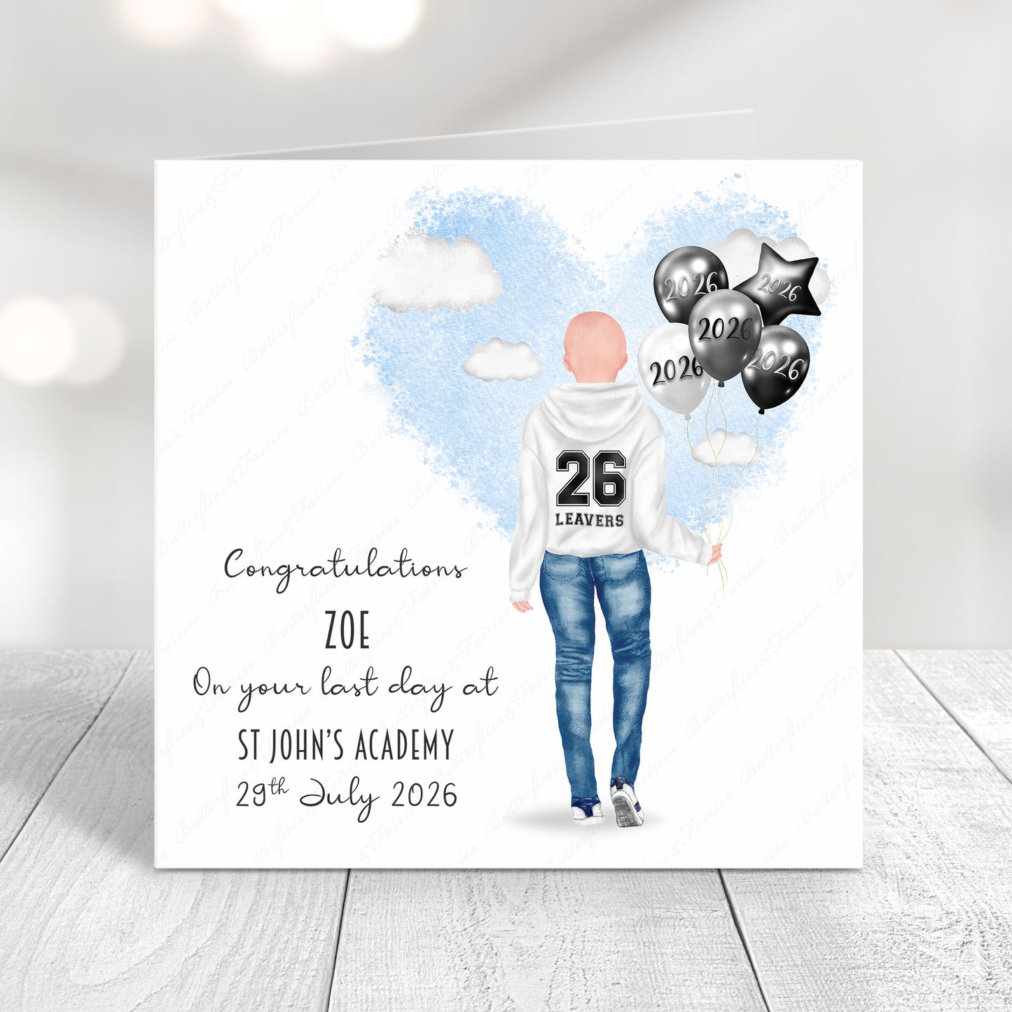 Personalised School Leaver Card 2026 – Girl with White Leavers Hoodie | Last Day of School Card
