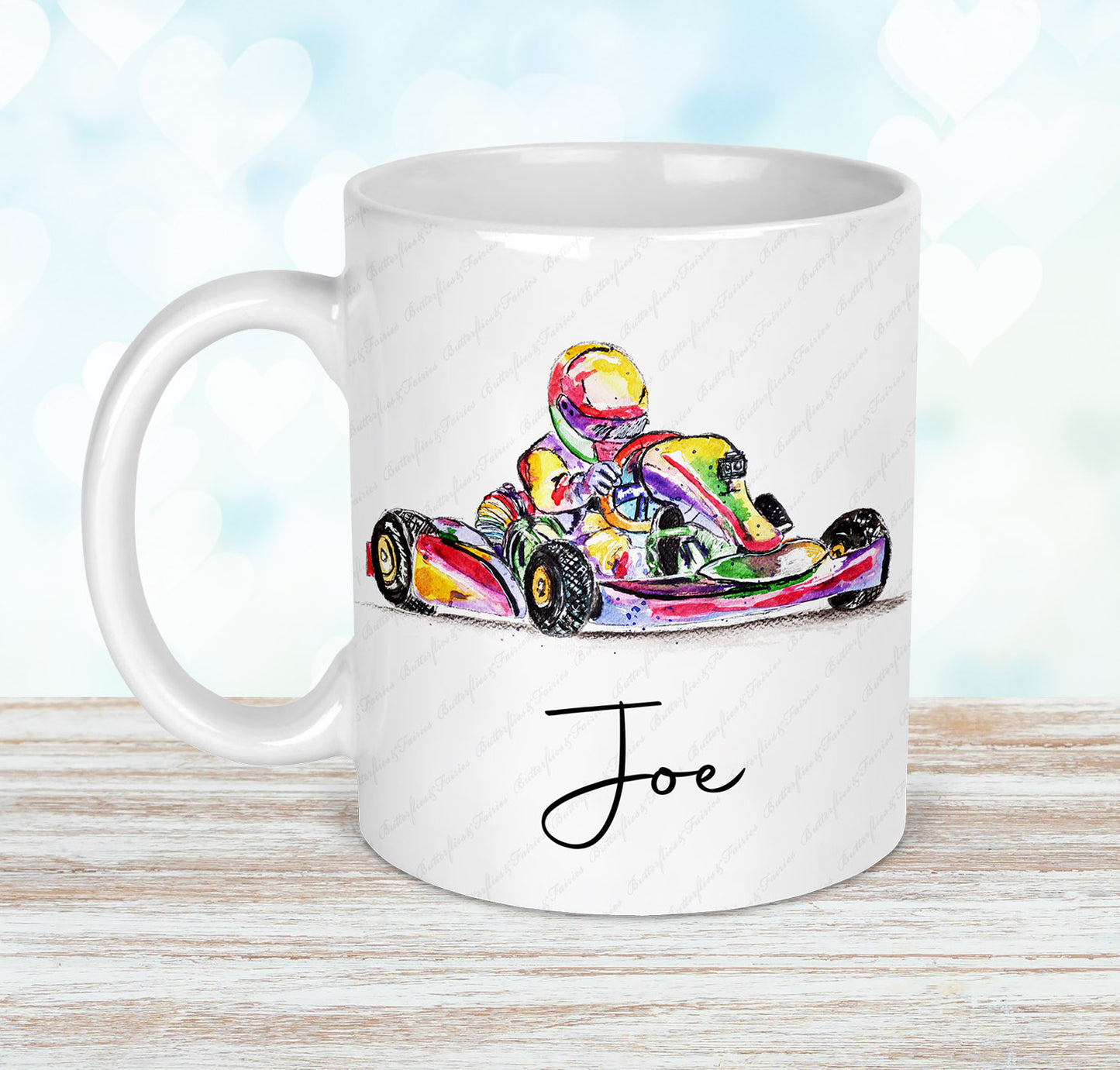 Personalised Watercolour Go Kart Mug and Coaster Set