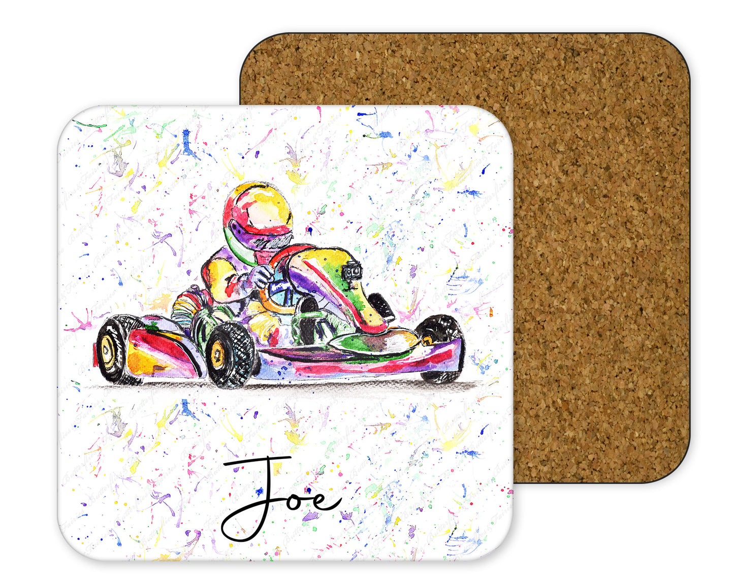 Personalised Watercolour Go Kart Mug and Coaster Set