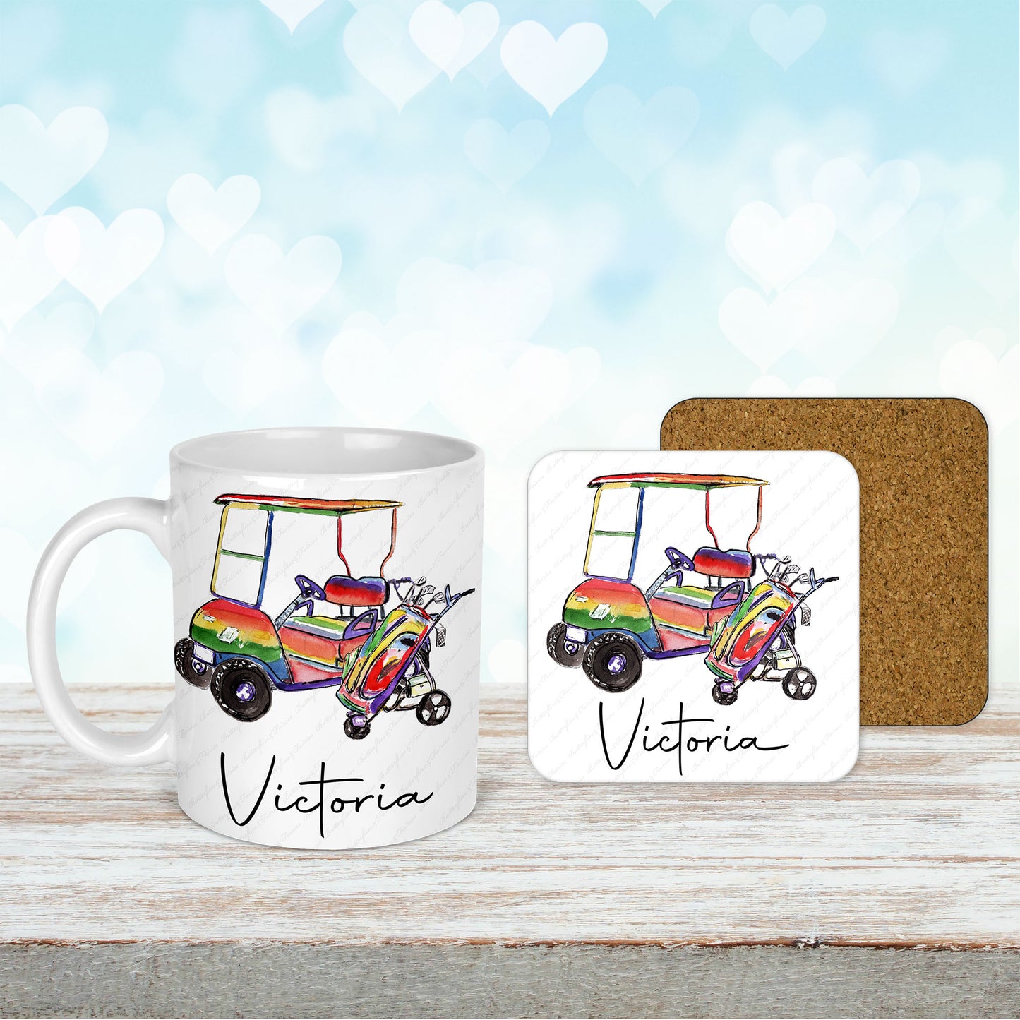 Personalised Watercolour Golf Mug and Coaster Set