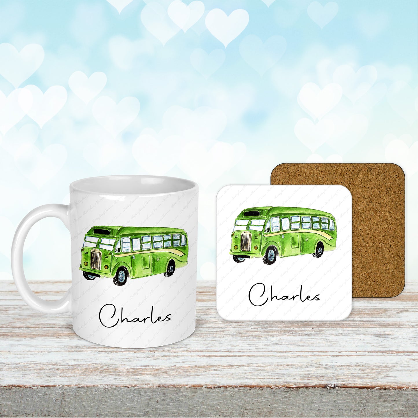 Personalised Bus Mug and Coaster Set