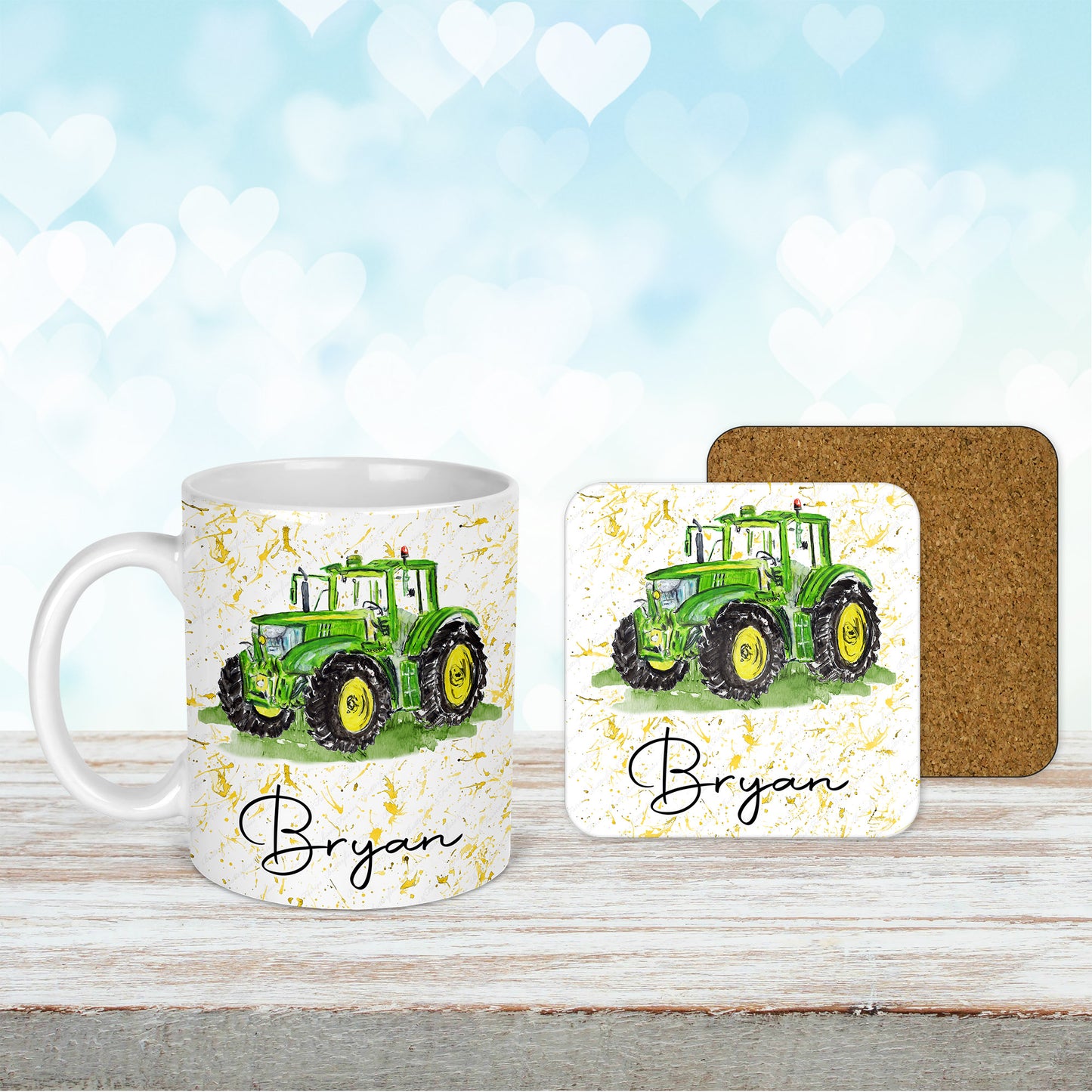 Personalised Tractor Mug and Coaster Set