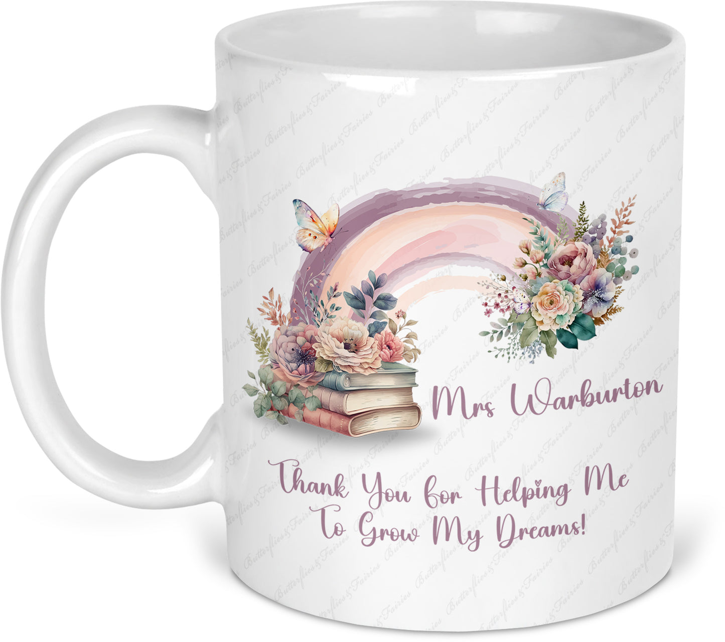 Personalised Rainbow Thank You Mug & Coaster Set for a Teacher