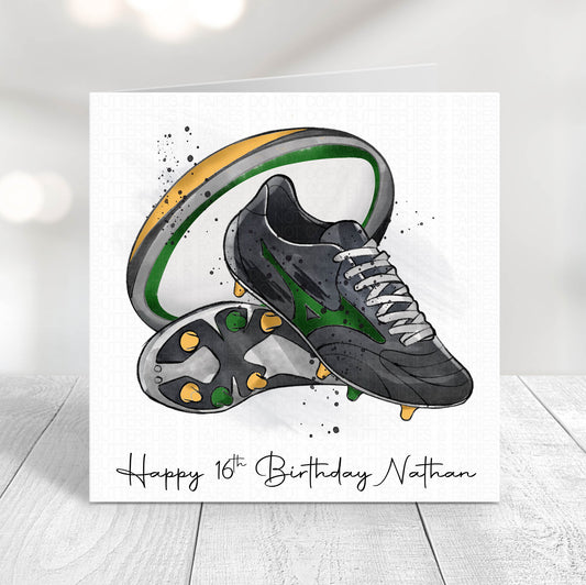 Personalised Rugby Birthday Card - Lots of Colour Options Available