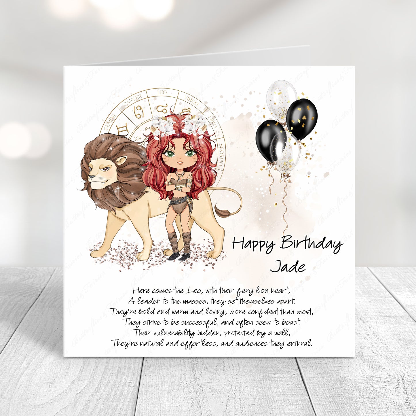 Personalised Leo Zodiac Birthday Card – Astrology Star Sign Card – Fire Sign Birthday Card