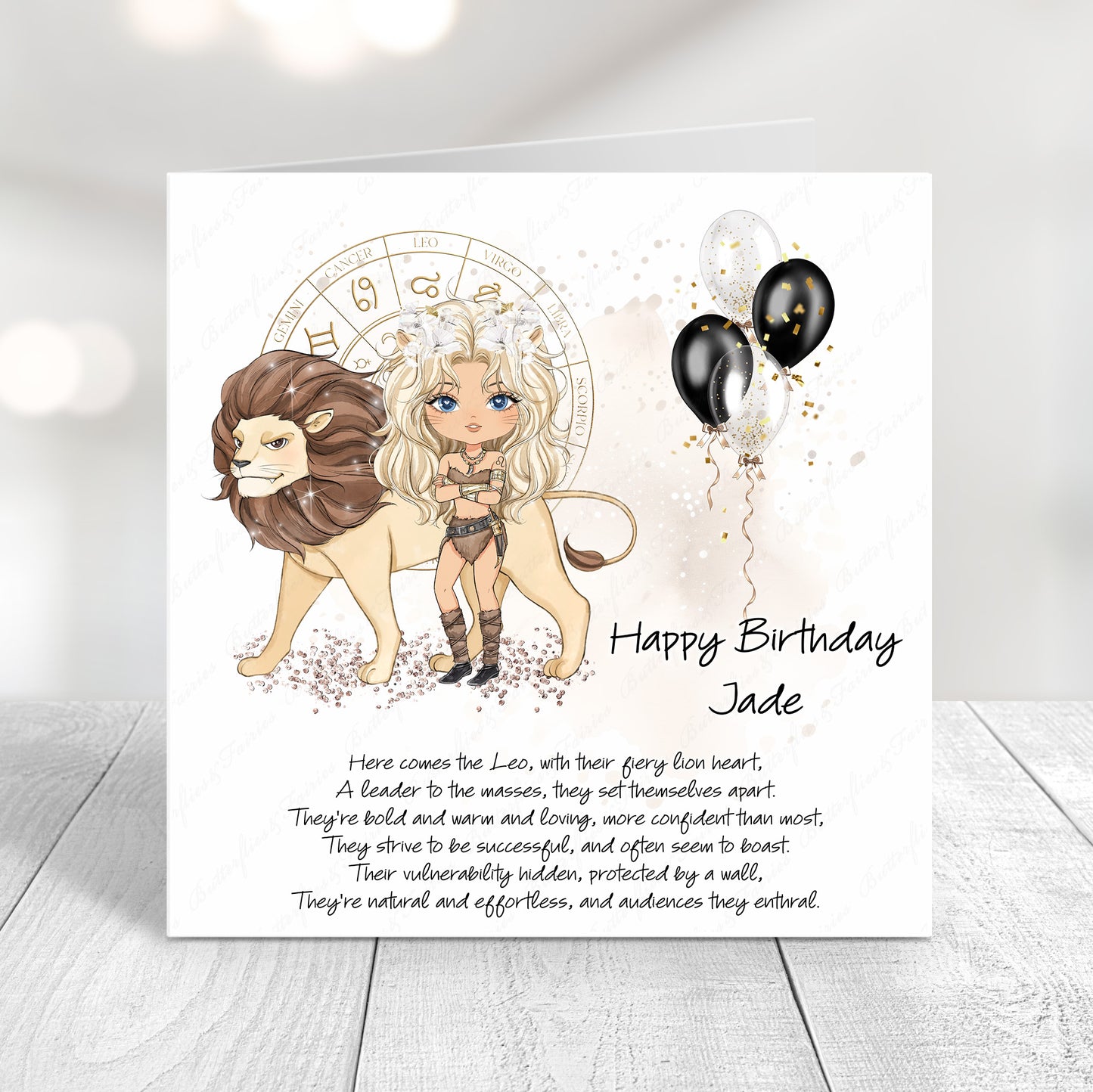 Personalised Leo Zodiac Birthday Card – Astrology Star Sign Card – Fire Sign Birthday Card
