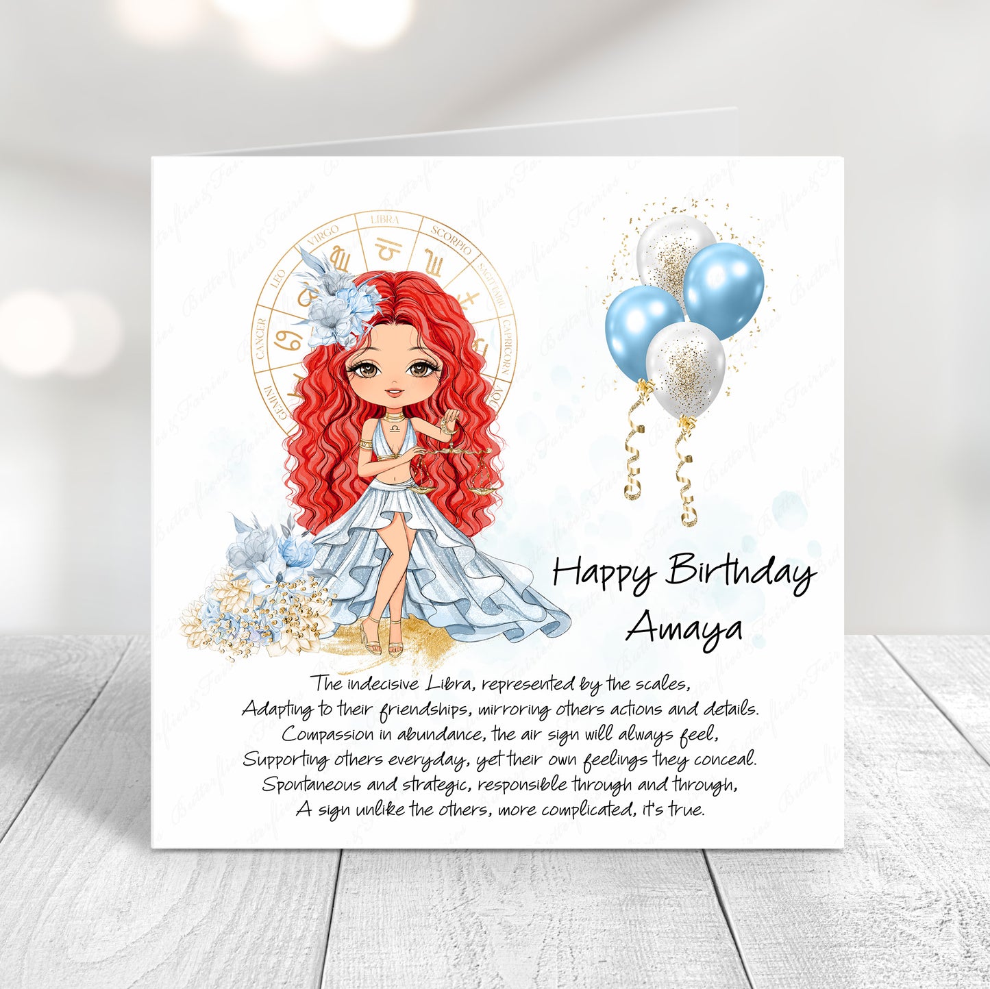 Personalised Libra Zodiac Birthday Card – Astrology Star Sign Card – Air Sign Birthday Card